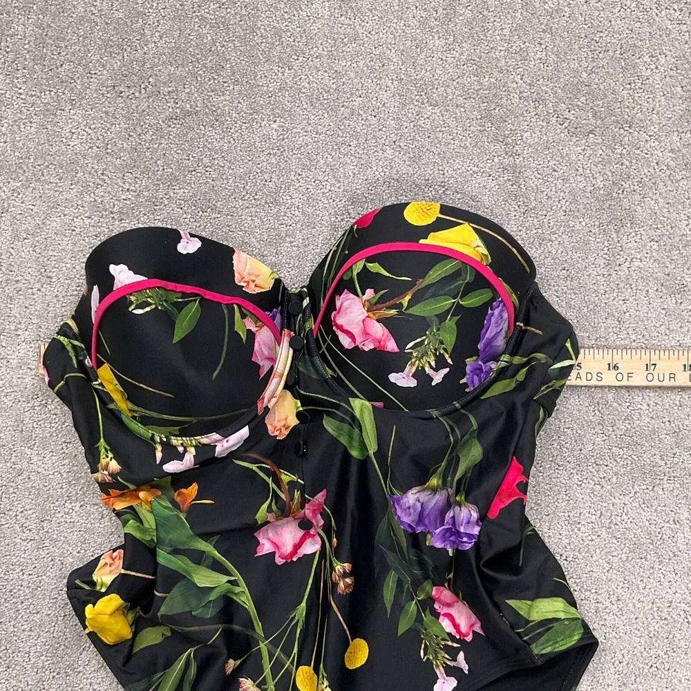 Ted Baker 1pc Swimsuit Women Medium  Black Floral Rose Garden Bustier Botanical - Picture 3 of 10